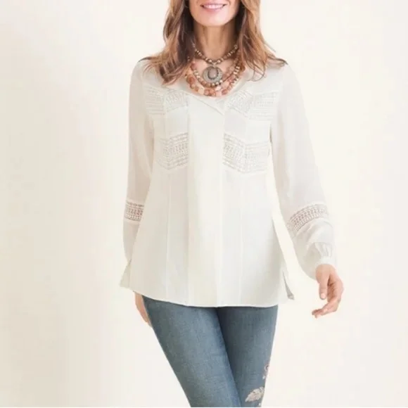 Chico's White Lace Detail Blouse - Picture 2 of 12